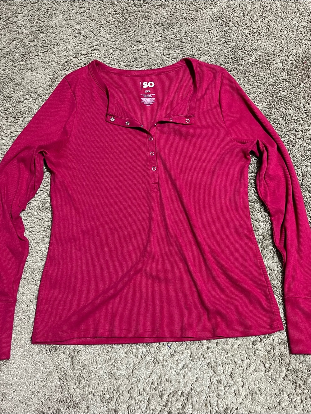 SO Women’s Pink Solid Ribbed Knit Stretch Long Sleeve Snap Henley Top XXL